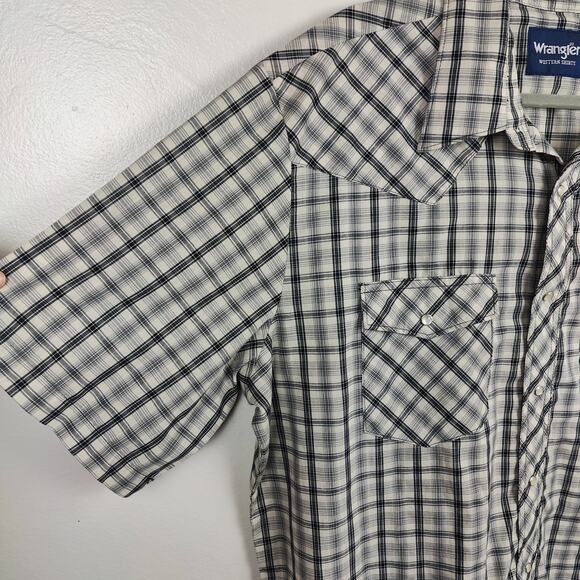 Wrangler Pearl Snap Button Shirt Mens XL Gray Cream Plaid Check Western Country - Picture 2 of 6